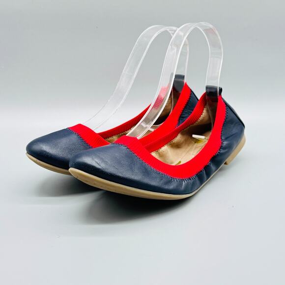 Boden Shoes Womens 38 US 7 Blue Red Leather Ballet Flats Elastic Slip On Casual - Picture 4 of 11